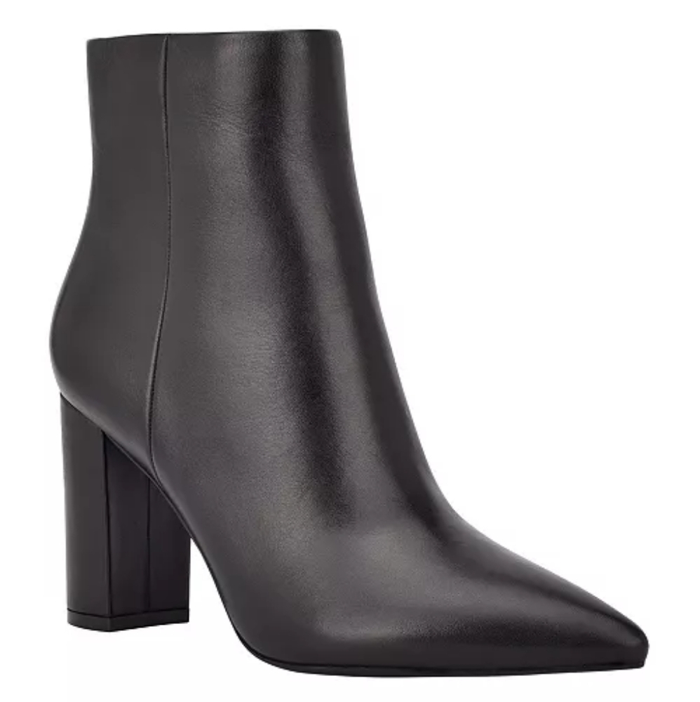 MARC FISHER Glorena Black Leather Block Heel Booties Size 6.5 NWOT